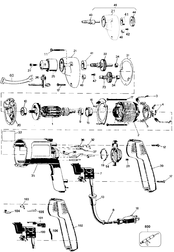 Page A Diagram and Parts List for 1042 Type 100 Black and Decker Electric Drill